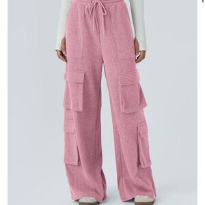 Halara Pink Wide Leg Ribbed Cargo Pants Women's Small
